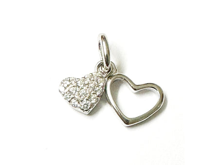 Silver with White Cz Stone Double Heart Pendant