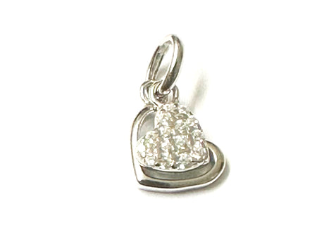 Silver with White Cz Stone Double Heart Pendant
