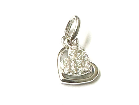 Silver with White Cz Stone Double Heart Pendant