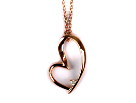 A Rose Plated On Silver Heart With Real Diamond Pendant