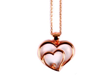 A Rose Plated On Silver Heart With White Cubic Zirconia Stone Pendant