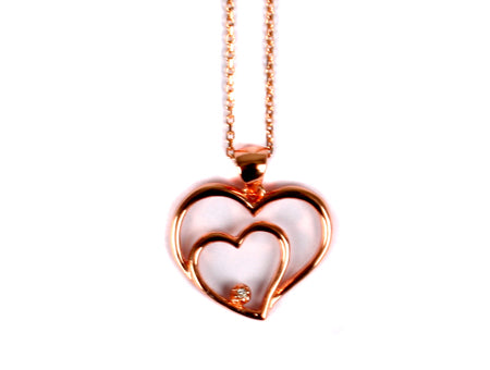 A Rose Plated On Silver Heart With White Cubic Zirconia Stone Pendant & Chain