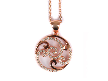 A Rose Plated On Silver  With White Cubic Zirconia Pendant & Chain
