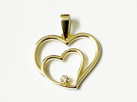 Yellow Plated  Silver with White Cz Stone Heart Pendant