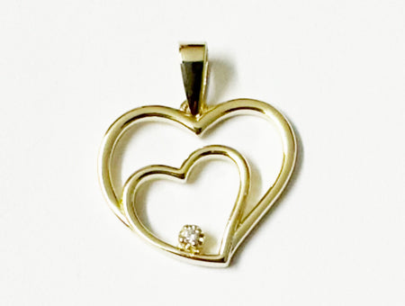 Yellow Plated  Silver with White Cz Stone Heart Pendant