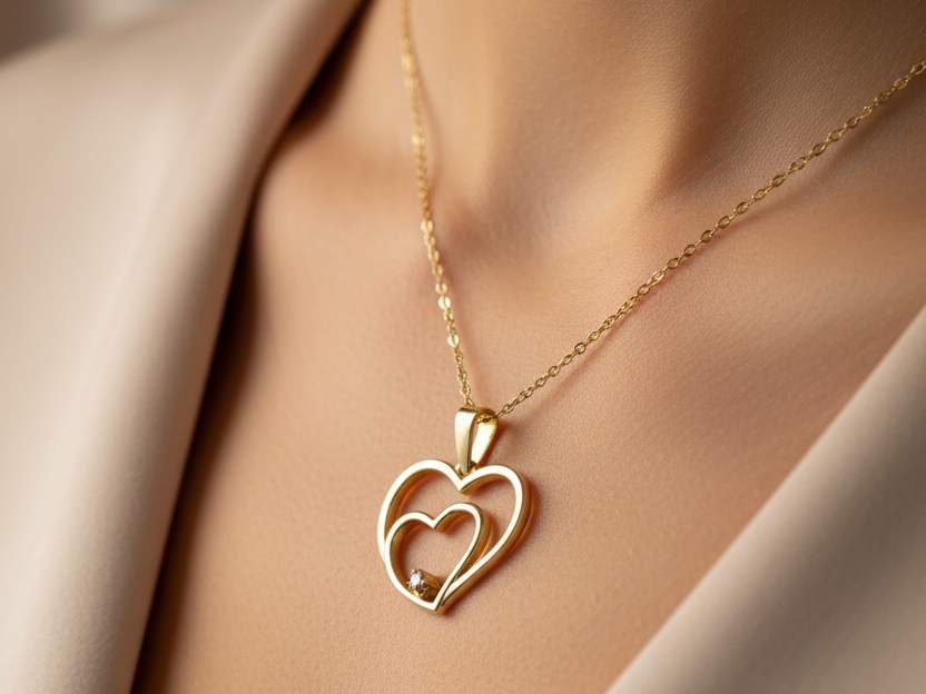Yellow Plated  Silver with White Cz Stone Heart Pendant