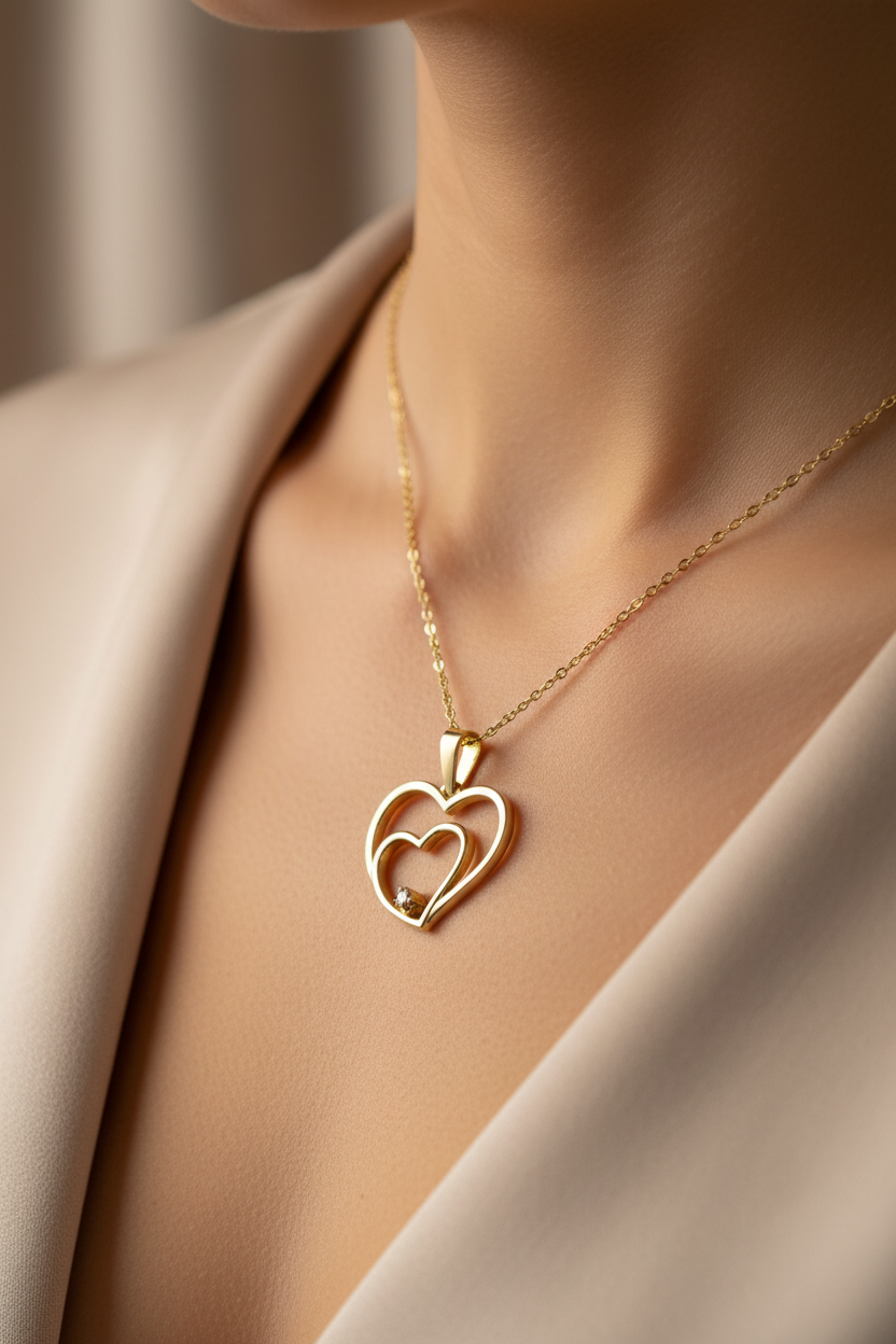 Yellow Plated  Silver with White Cz Stone Heart Pendant