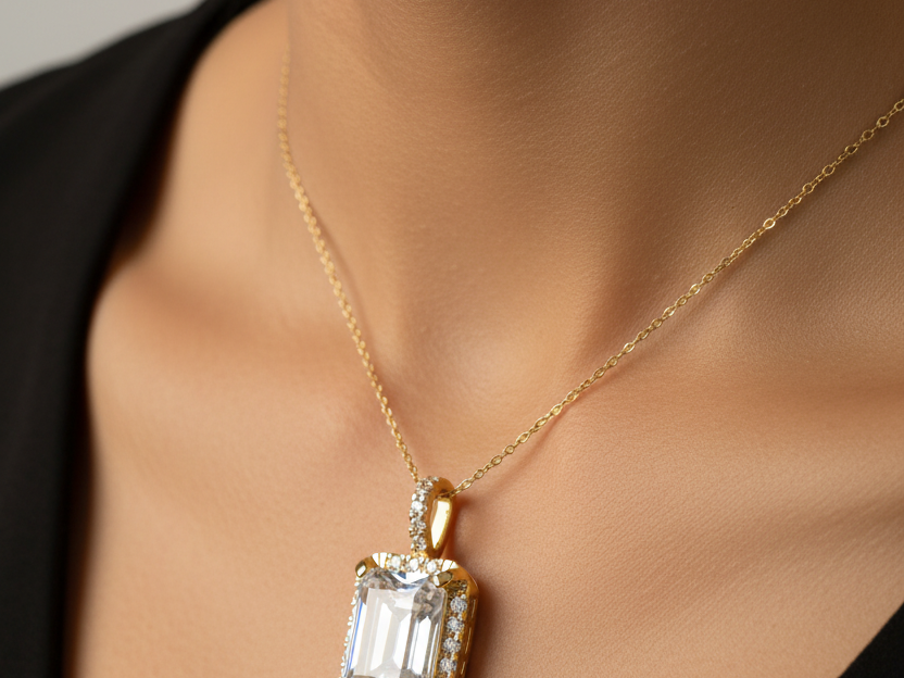 Yellow Plated  Silver with White Cz Stone Pendant