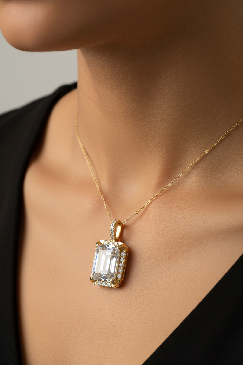 Yellow Plated  Silver with White Cz Stone Pendant