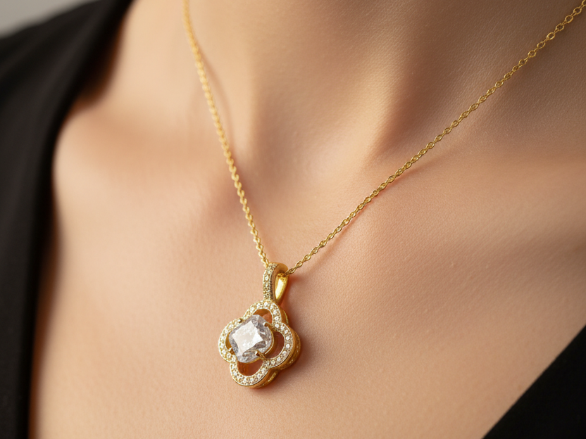 Yellow Plated  Silver with White Cz Stone Pendant