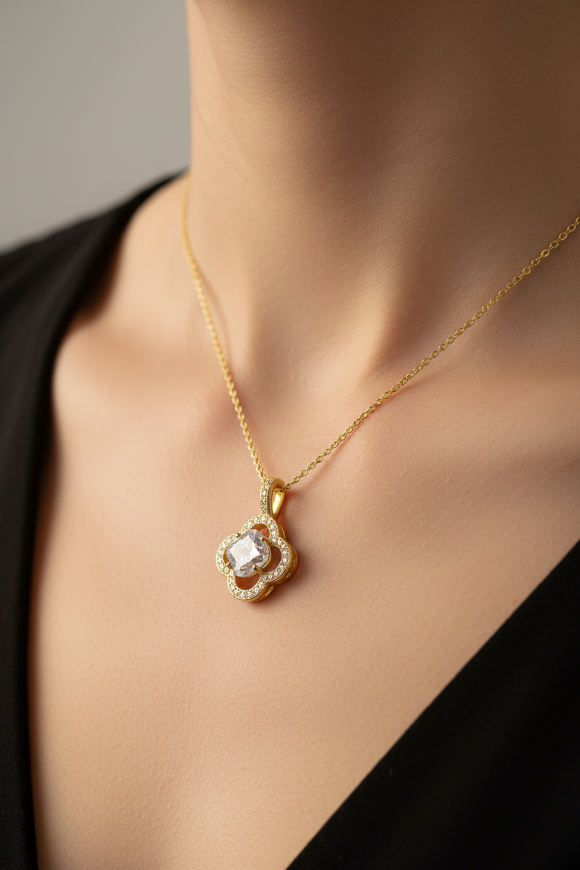 Yellow Plated  Silver with White Cz Stone Pendant
