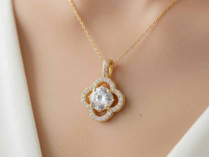 Silver With Yellow Gold Plated Cz Set
