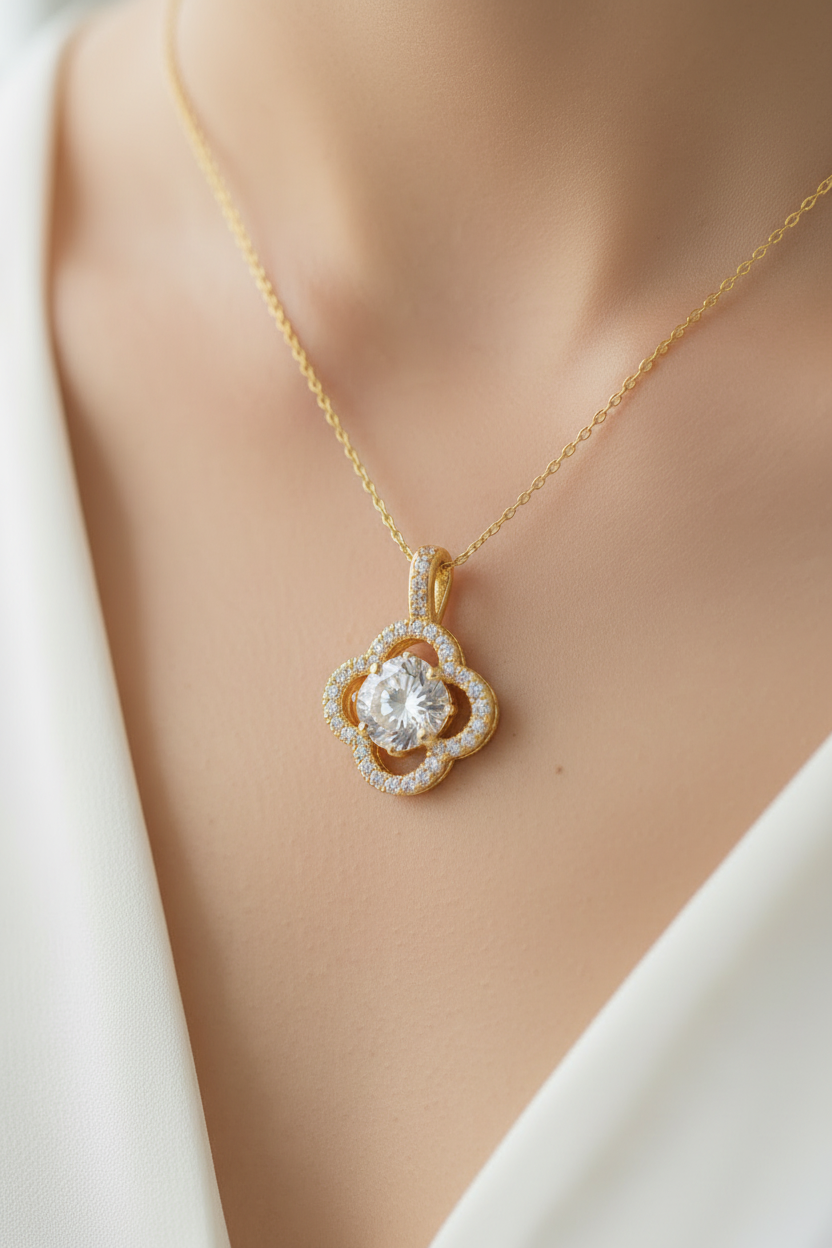 Silver With Yellow Gold Plated Cz Set