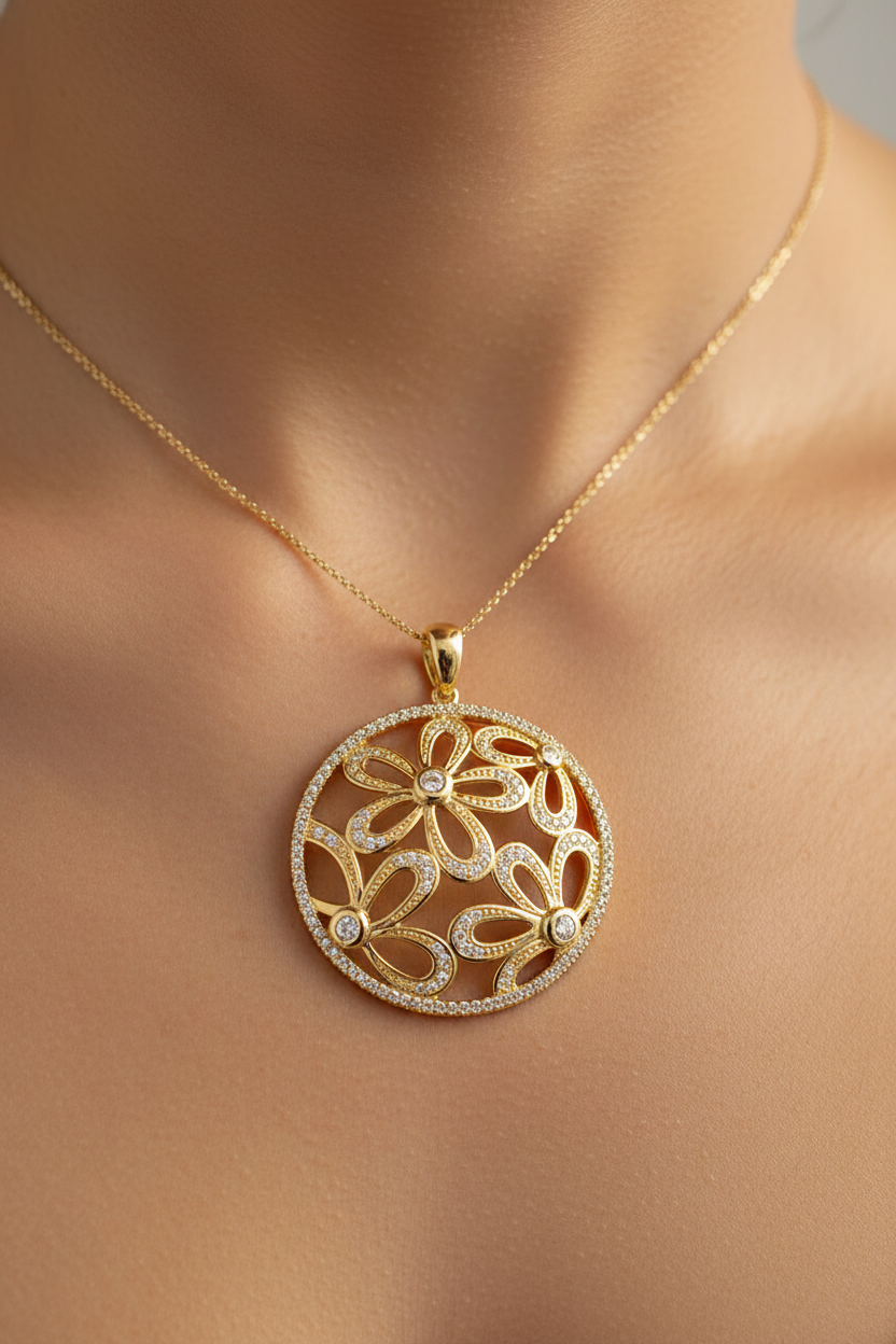 Yellow Plated  Silver with White Cz Stone Pendant