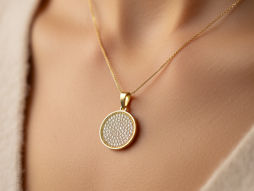 Yellow Plated  Silver with White Cz Stone Pendant