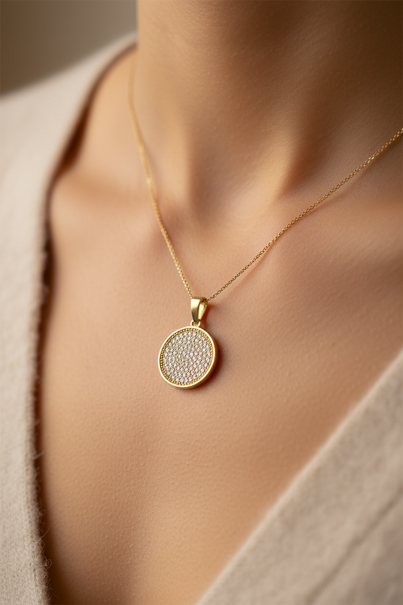 Yellow Plated  Silver with White Cz Stone Pendant