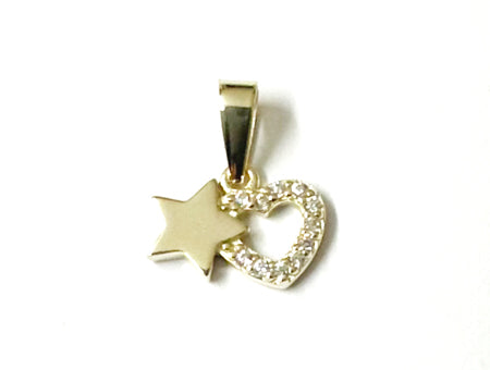 Yellow Plated  Silver with White Cz Stone Heart Pendant