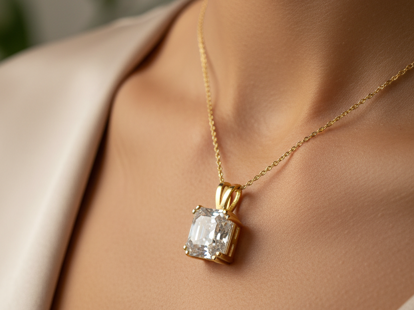 A Yellow Plated Silver White Cubic Zirconia Pendant.