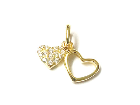Yellow Plated  Silver with White Cz Stone Double Heart Pendant