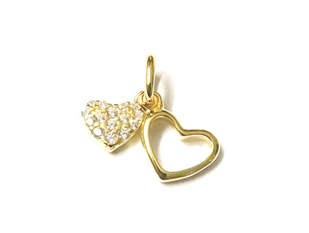 Yellow Plated  Silver with White Cz Stone Double Heart Pendant