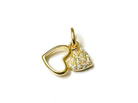 Yellow Plated  Silver with White Cz Stone Double Heart Pendant
