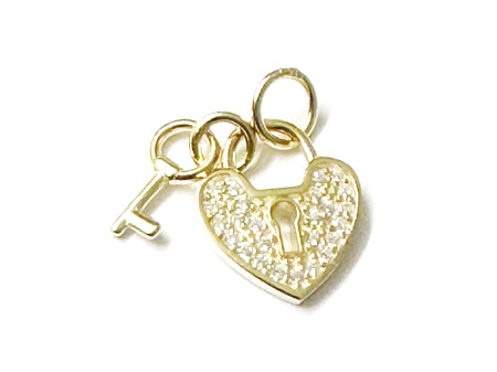 Yellow Plated Silver with White Cz Stone Padlock and Key Pendant