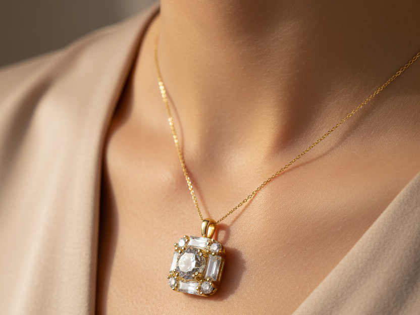 Yellow Plated  Silver with White Cz Stone Pendant
