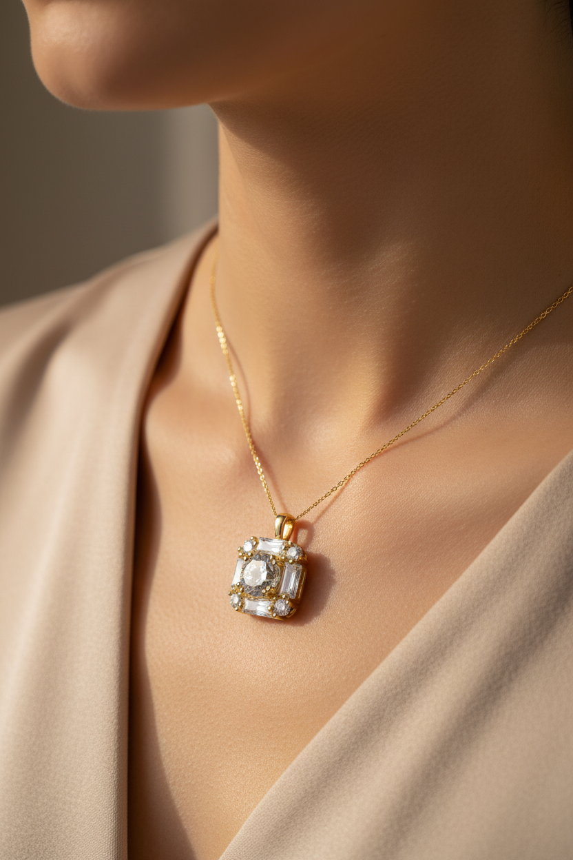 Yellow Plated  Silver with White Cz Stone Pendant
