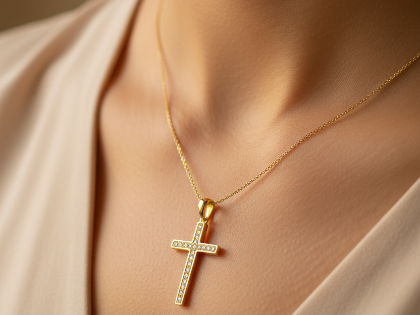 Yellow Plated on Silver Cz Cross