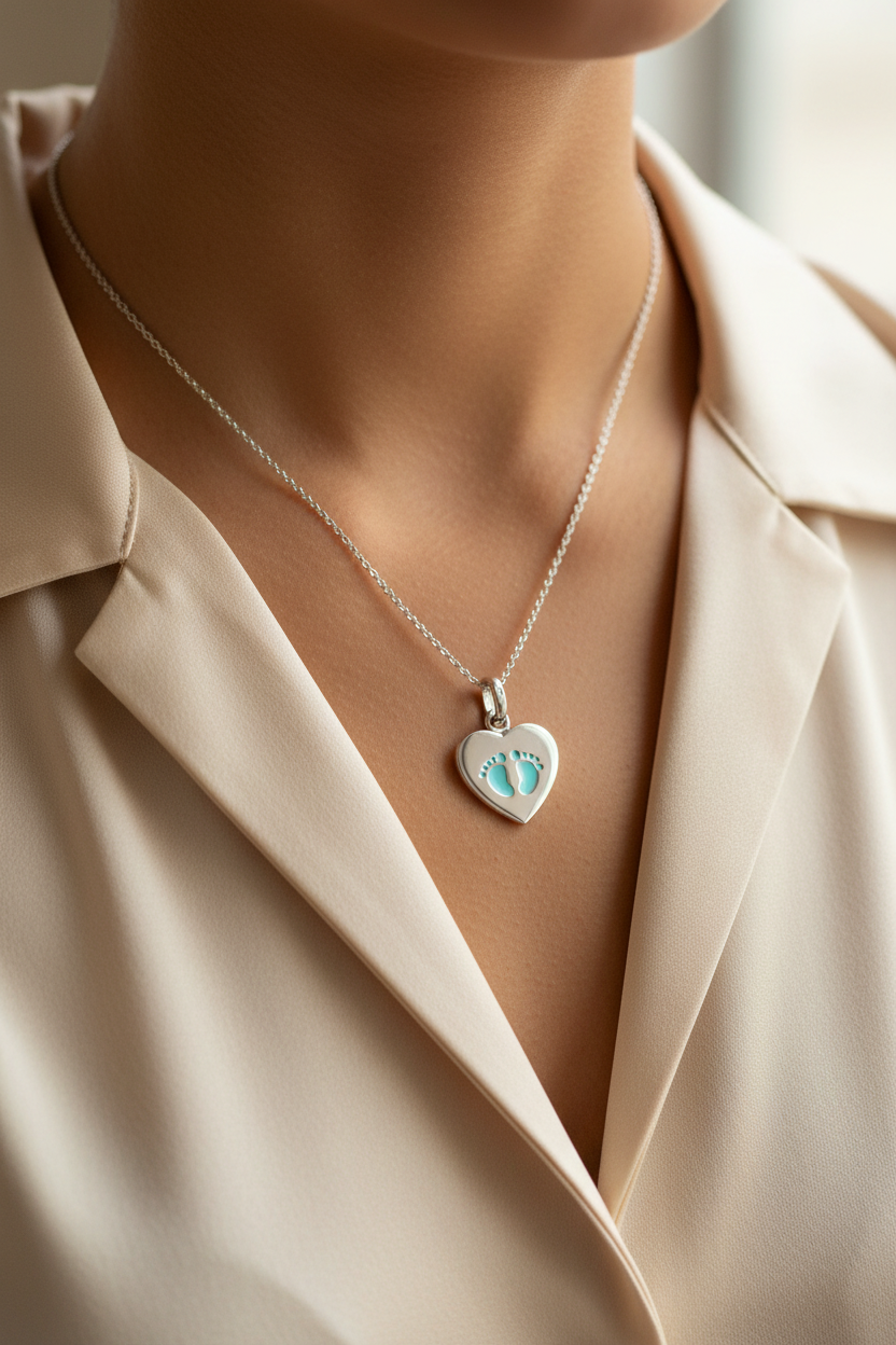 Silver Blue Baby Feet Pendant