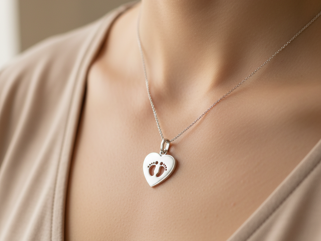 Silver Pink Baby Feet Pendant