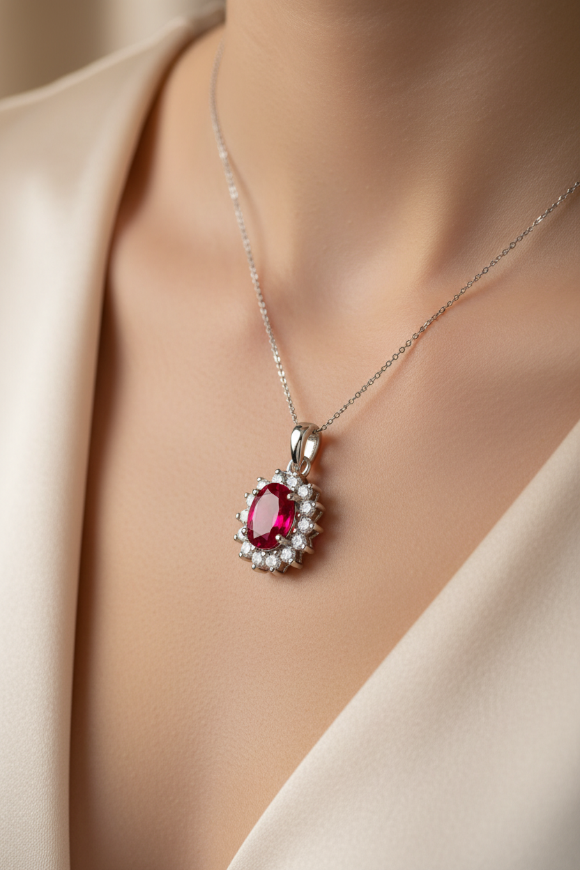 9 CT White Gold Ruby Cz Pendant.