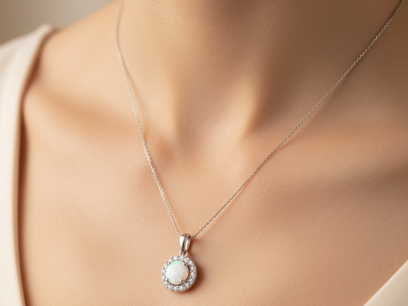 9 CT White Gold Opal Pendant