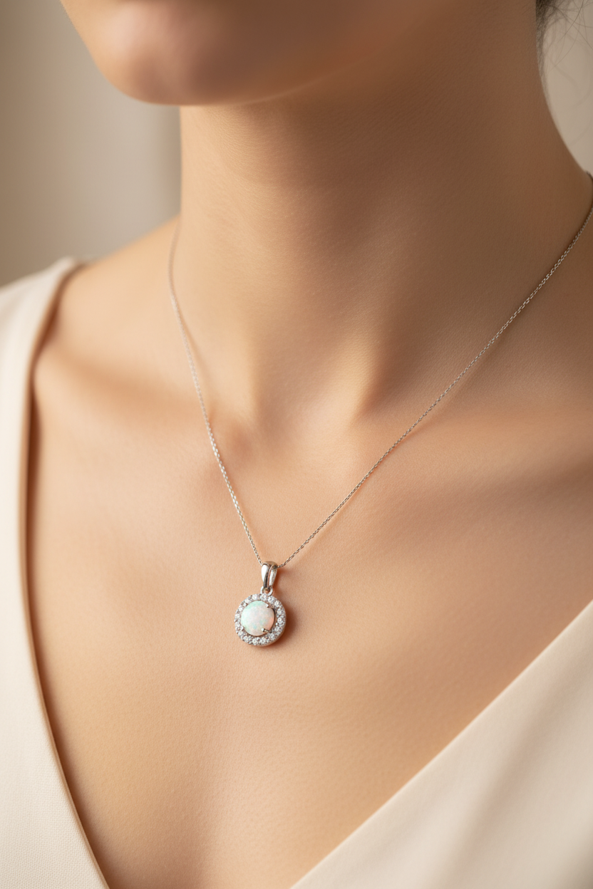 9 CT White Gold Opal Pendant