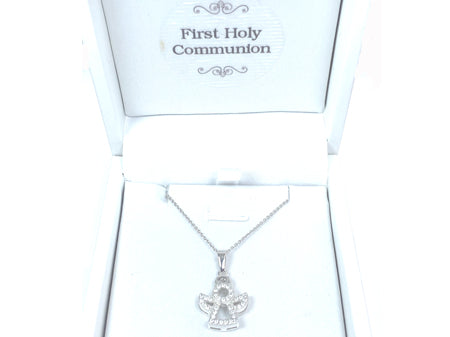Holy Communion/Confirmation Silver Angel Pendant Chain and Box.