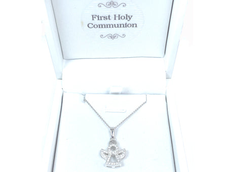 Holy Communion/Confirmation Silver Angel Pendant Chain and Box.