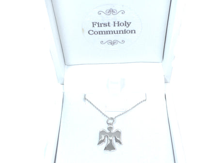 Holy Communion/Confirmation Silver Angel Pendant Chain and Box.