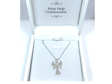 Holy Communion/Confirmation Silver Angel Pendant Chain and Box.