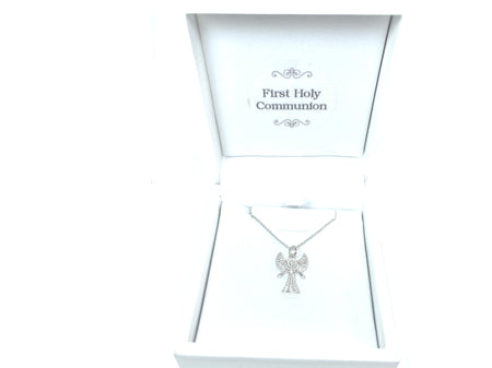 Holy Communion/Confirmation Silver Angel Pendant Chain and Box.