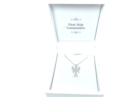 Holy Communion/Confirmation Silver Angel Pendant Chain and Box.
