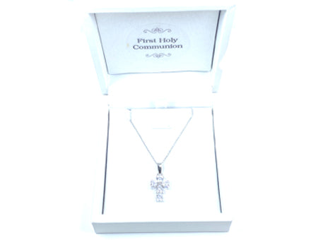 Holy Communion/Confirmation Silver Cross Pendant Chained Boxed.