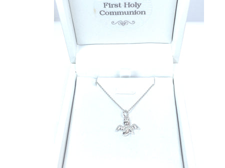 Holy Communion/Confirmation Silver Angel Pendant Chain and Box.
