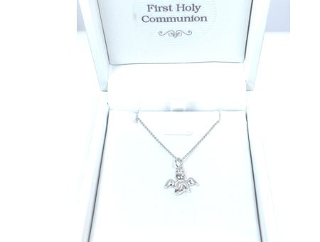Holy Communion/Confirmation Silver Angel Pendant Chain and Box.