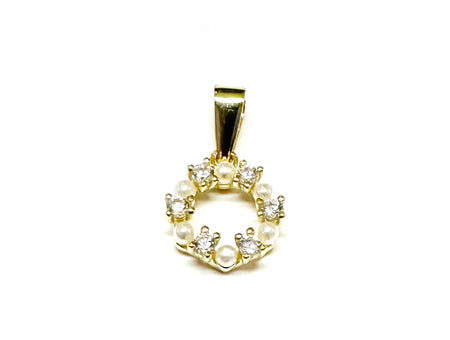 Gold Plated Silver Pearl and White Cz Stone Set Earring