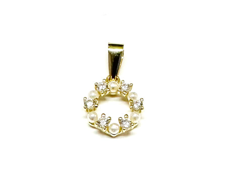 Gold Plated Silver Pearl and White Cz Stone Set Earring
