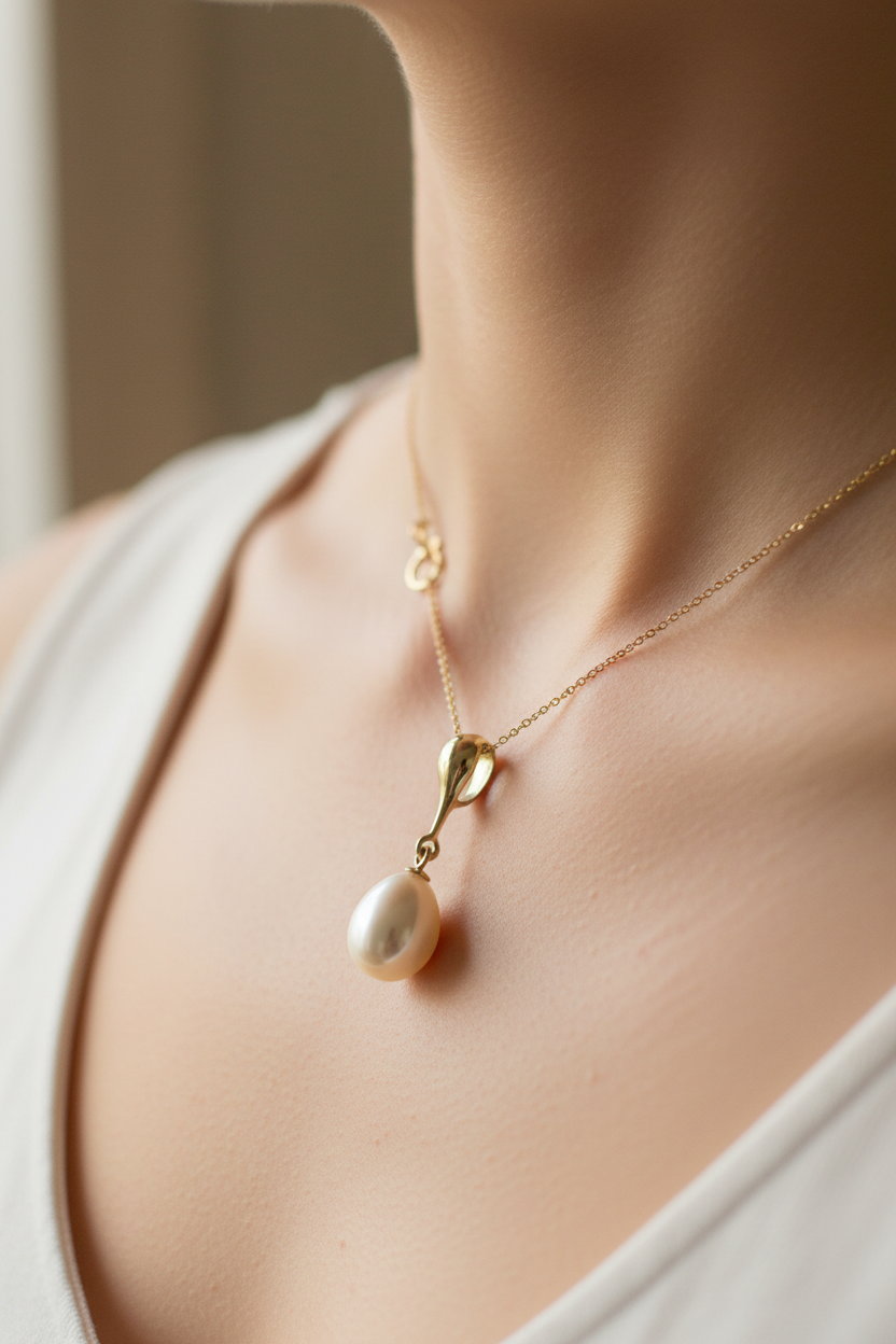 Yellow Plated Silver Pearl Pendant
