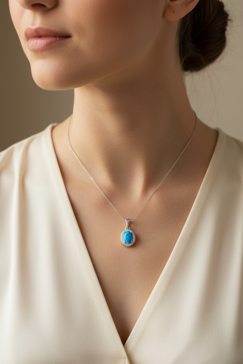 Blue Opal And Cz Pendant