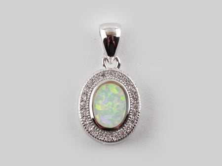Opal And Cz Silver Pendant