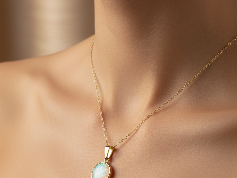 Opal Yellow Plated on Silver Pendant and Chain