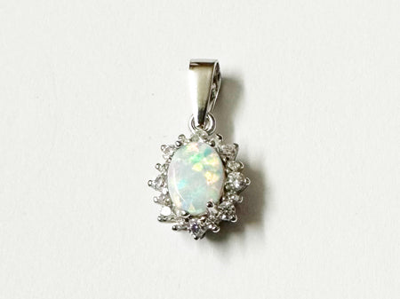 Opal And Cz Silver Pendant